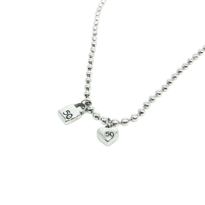 

Fashion Simple Stainless Steel Lock Love Heart 4mm Bead Chain Man Woman Letter Necklace Choker Pendant UNO Jewelry