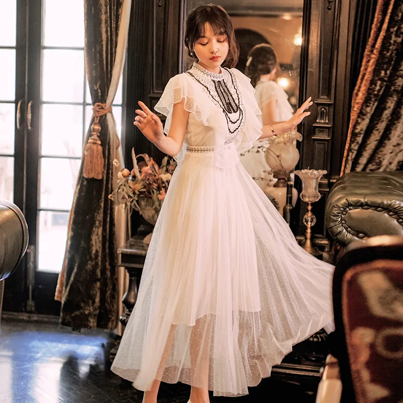 Винтажное женское платье с оборками Сетчатое кружевное французское нишевое