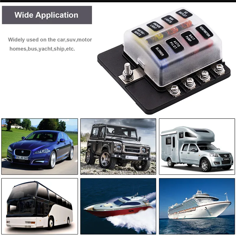 

12V 24V Car Blade Holder Fuse Box 12/10/8/6 Ways Modified Terminal Block Fuse with LED Warning Light for Car Boat Marine Trike