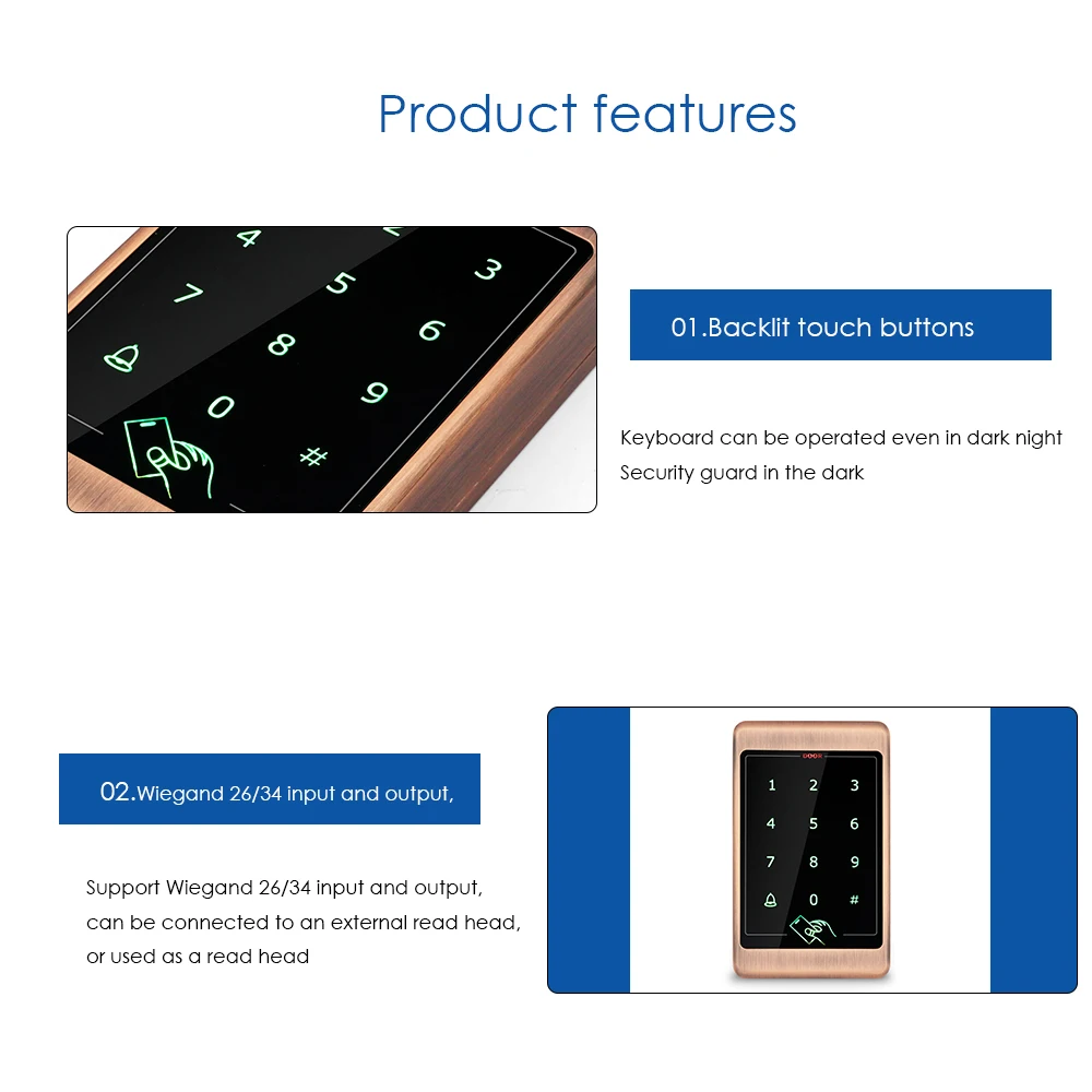 Водонепроницаемая сенсорная клавиатура металлическая подсветка 125 кГц рчид