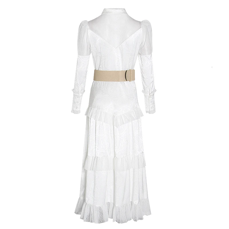Женское платье TWOTWINSTYLE Осеннее белое лоскутное с отложным воротником длинными