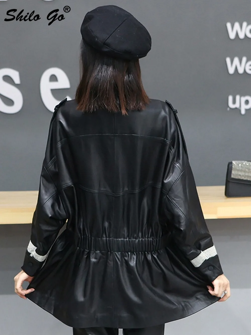 

Streetwear O Neck Buttons Front Drop Shoulder Drawstring Waist Pockets Detail Coat Women Winter Casual Sheepskin Outwear Female