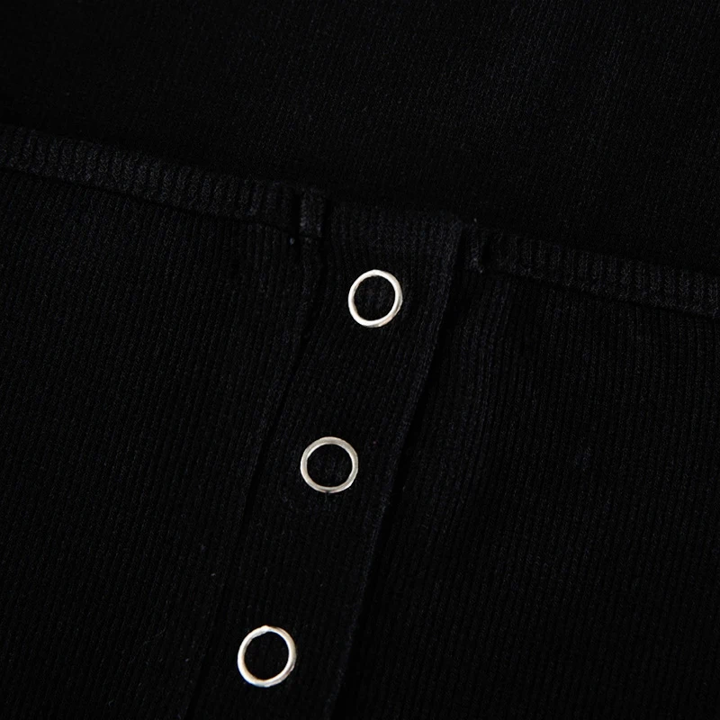 

Women's Fashion Temperament Buttoned Cardigan Square Neck Slim Long Sleeve Dress Black