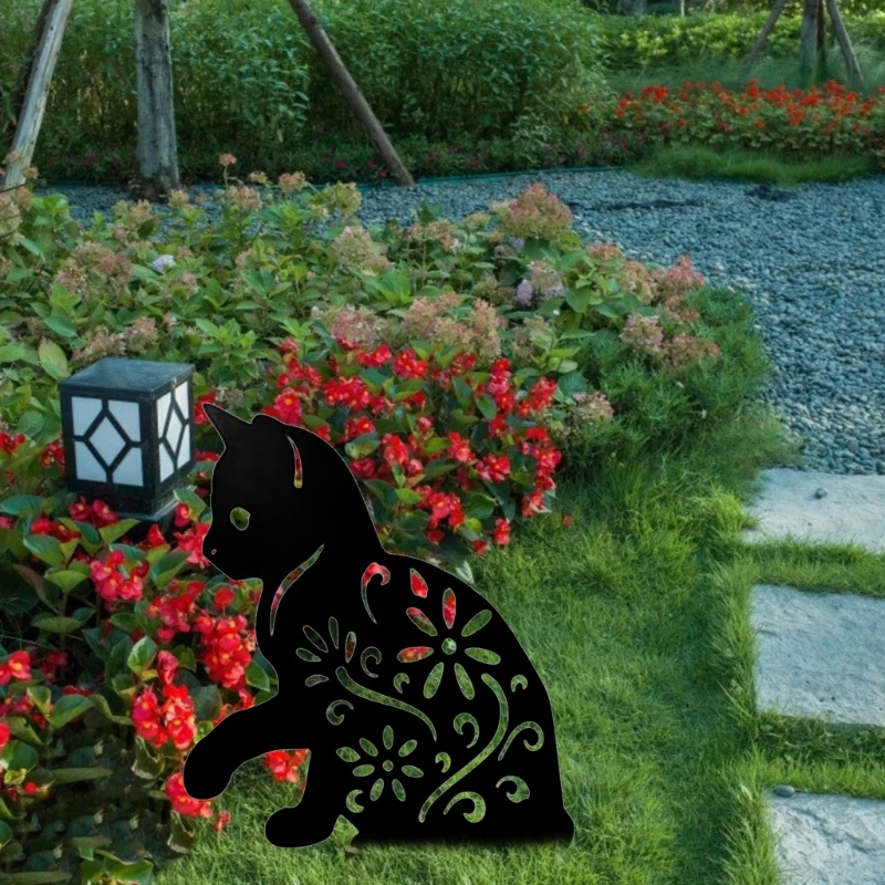 

1Set Metal Cat Silhouette Stake Art Fairy Garden Yard Home Decoration