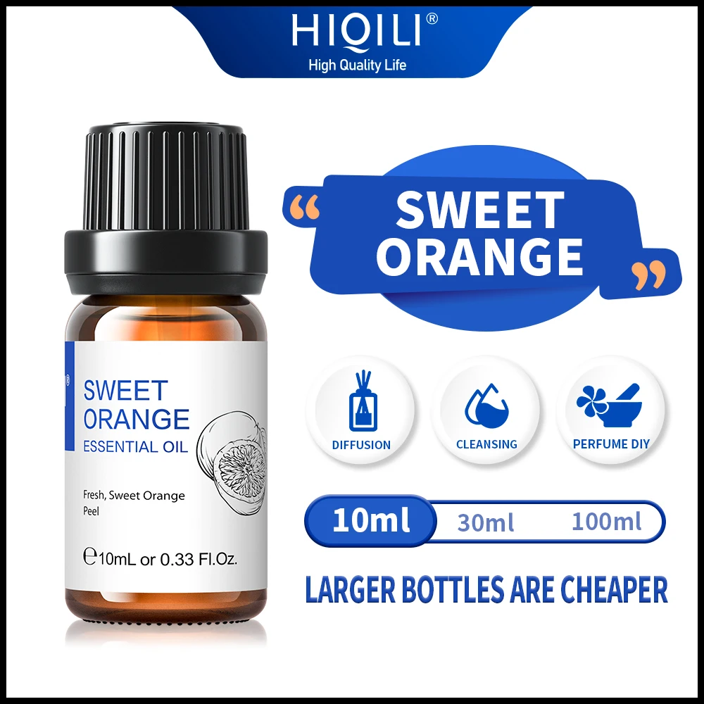 

HIQILI 10ML Sweet Orange Essential Oils 100% Pure Nature Plant Aromatherapy Diffuser Fruity Oil Fresh Air，Energetic，Car，Citrus