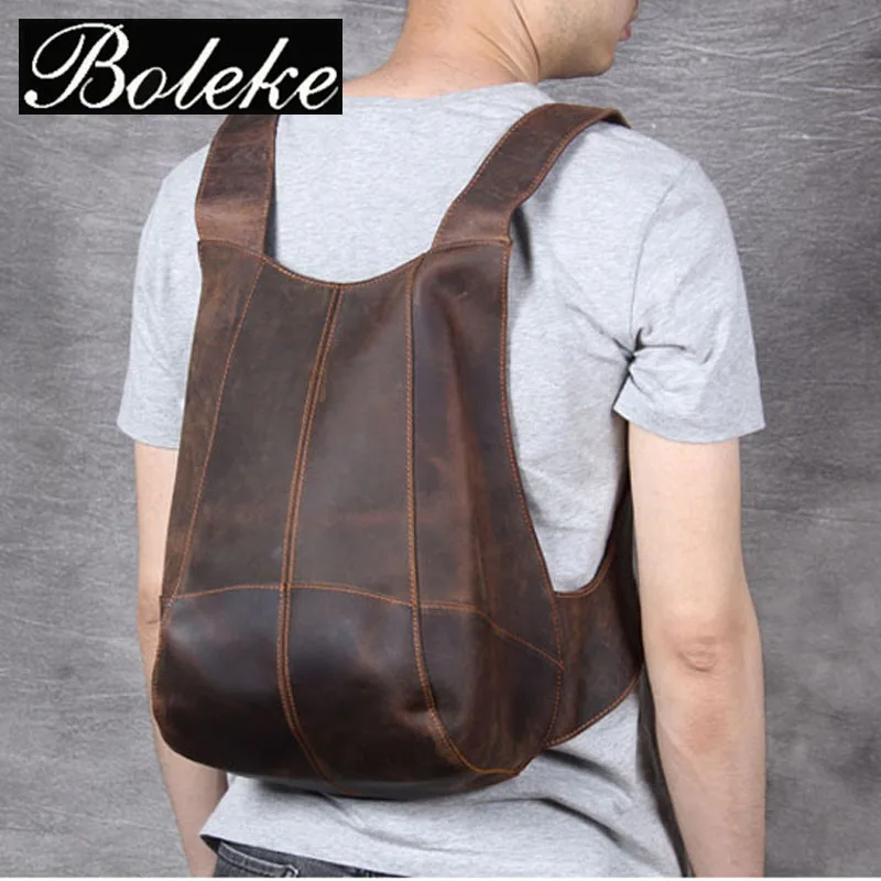 Рюкзак для мужчин и женщин BOLEKE винтажный кожаный рюкзак ноутбука Crazy Horse школы