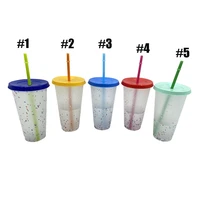 700mldouble layerplastic straw cup frosted plastic tumbler rubber paint water cup solid color water bottle gift