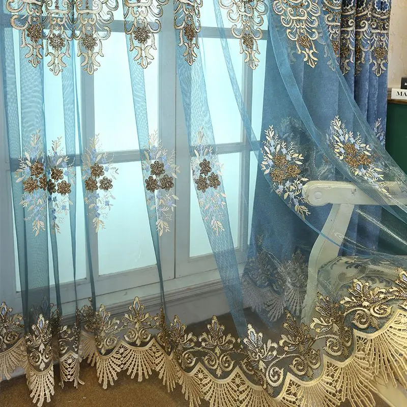 Tulle Утолщенная шенилловая европейская роскошная вышивка занавески s оконные шторы Элегантные цветы тенты занавески для гостиной wp319-30 - Цвет: Tulle