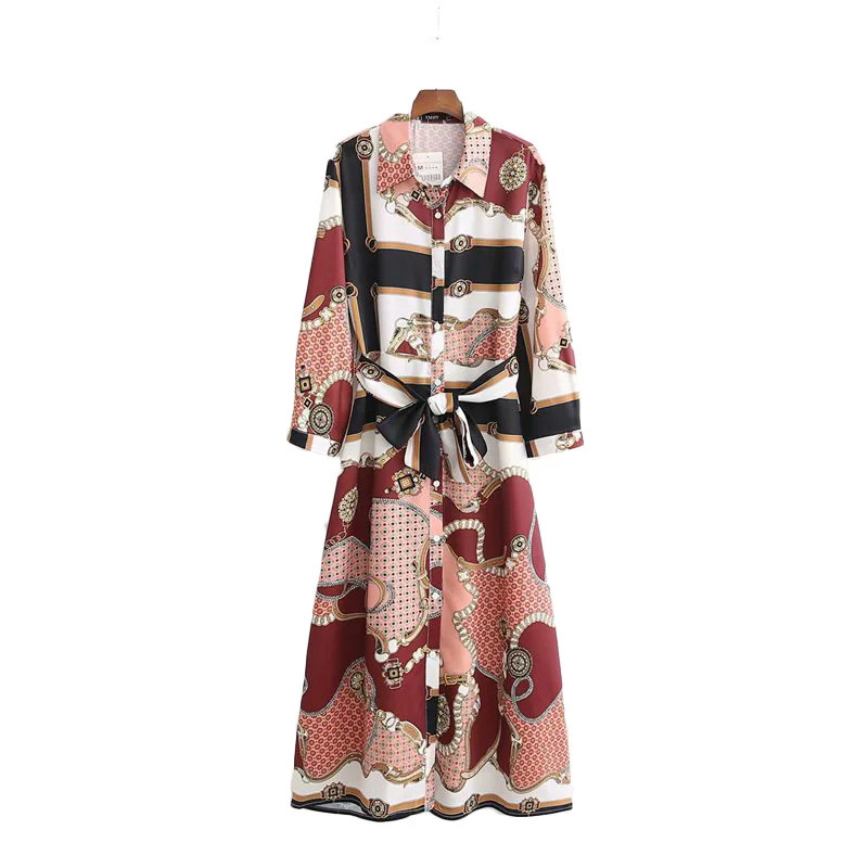 

SHZQ новейшее женское платье-рубашка с принтом цепей галстук-бабочка женские повседневные винтажные Шикарные Длинные платья