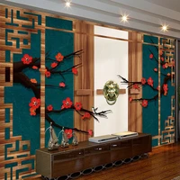 new chinese style wallpaper wall art decor photo murals wooden door plum blossom classical background for tea room bedroom 3d