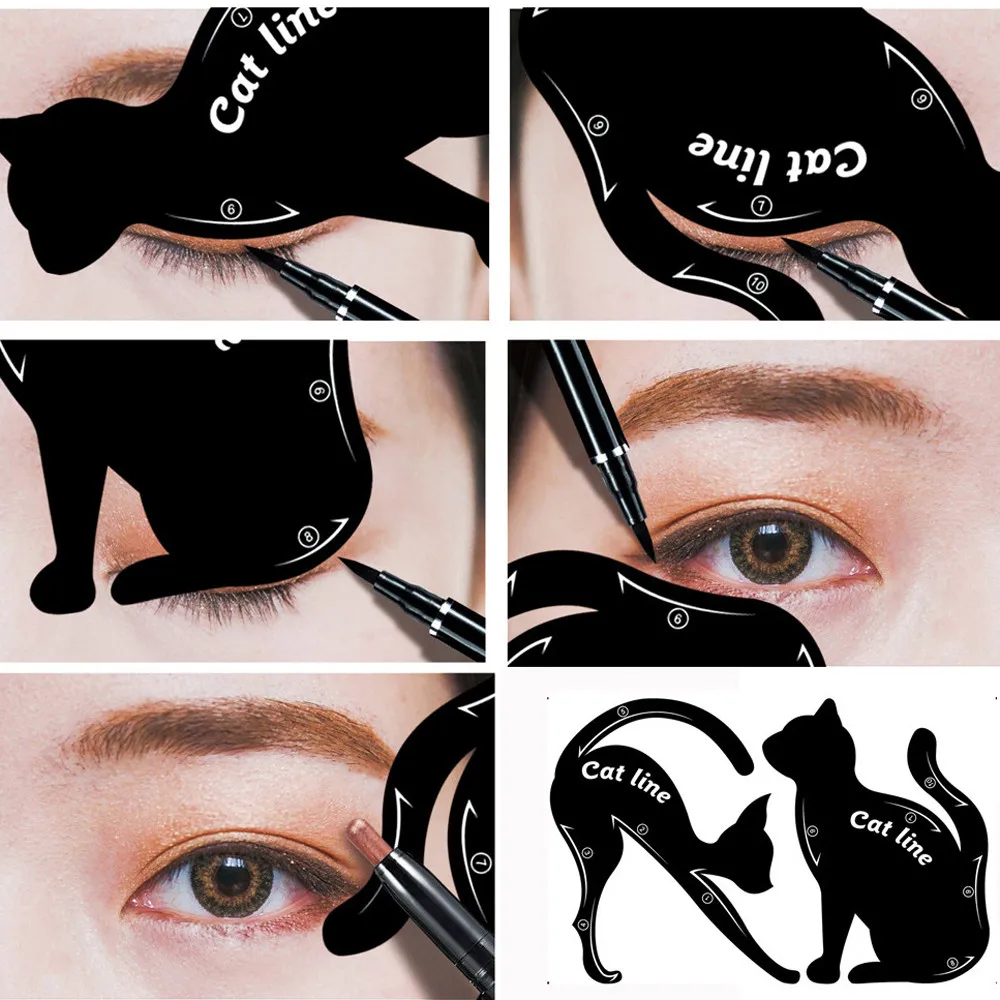 

2pcs Eyebrow Model Fuctional Design Cosmetic Tool Cat Line Stencils Eye Makeup Eyeliner Eyeshadow Plastic Template