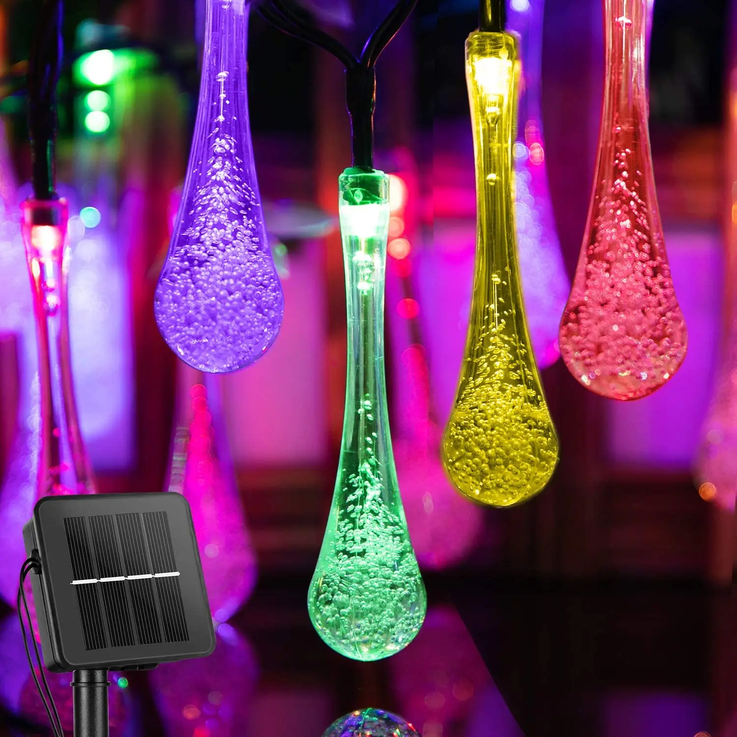  LED Solar Lamp Outdoor String Fairy Lights LEDs Water Drops Garden Decoration Waterproof Solar Light Lighting Holiday Christmas