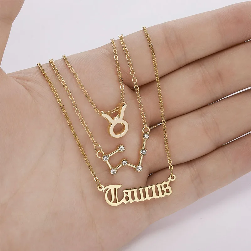 

3Pcs/Set Cardboard Star Zodiac Sign Pendant 12 Constellation Charm Gold Necklace Aries Cancer Leo Scorpio Necklace Jewelry Gifts