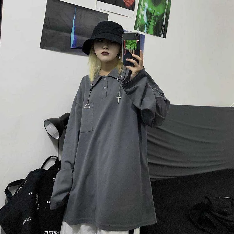 Футболка женская готическая с длинным рукавом одежда в стиле Харадзюку высокая