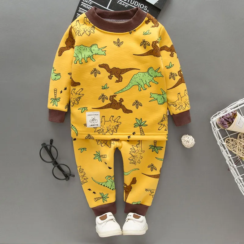 8088 dino3 SAILEROAD/Детские пижамы для девочек; пижамный комплект с единорогом; детская пижама с динозавром; Теплая Бархатная домашняя одежда для детей; костюм; хлопковые пижамы - Цвет: 8088 dino3