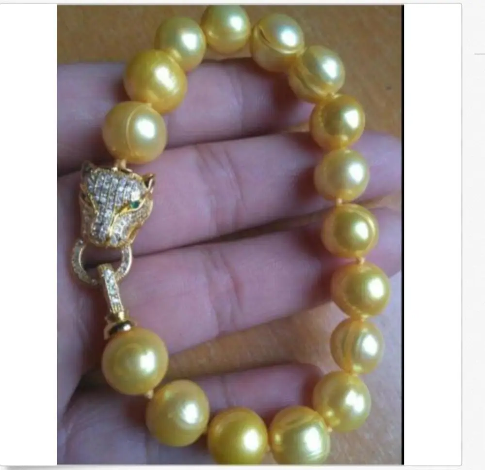 

Очаровательный золотистый жемчужный браслет 10-11 мм в стиле барокко Южной моря 7,5-8 дюймов