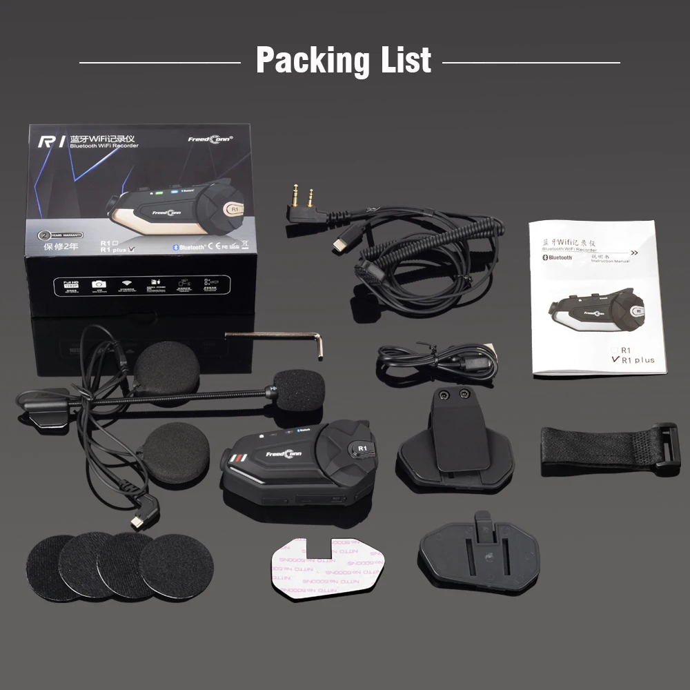 FreedConn R1 плюс мотоцикл Bluetooth гарнитура Водонепроницаемый 1080P HD видеокамера с