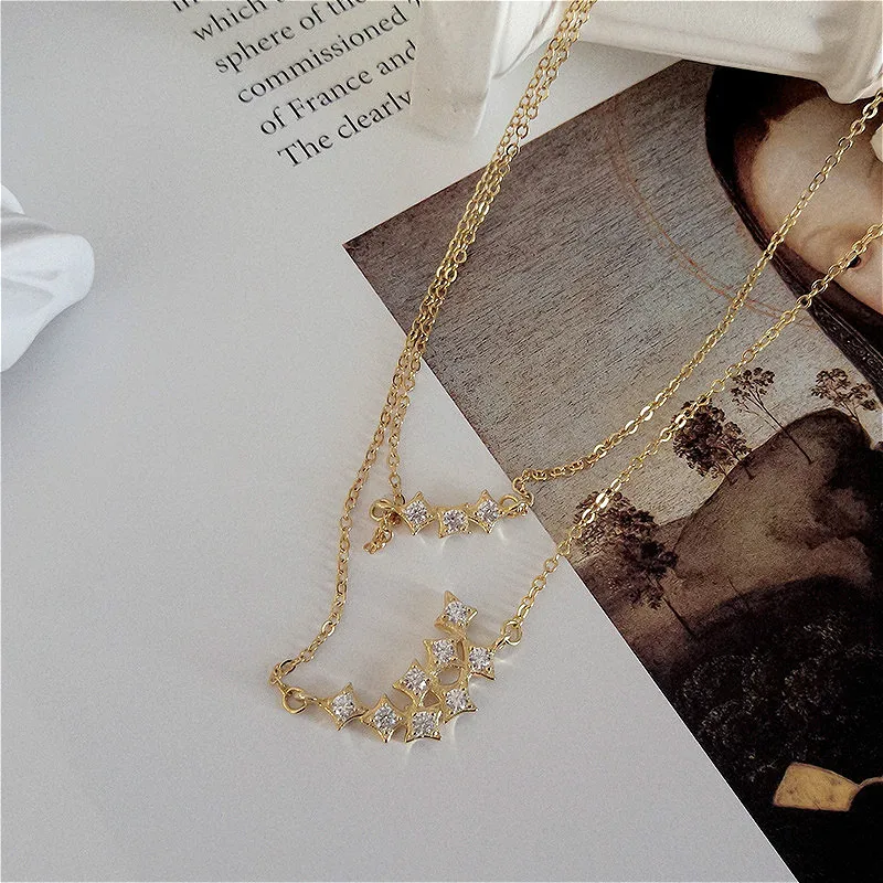 Женское Двухслойное ожерелье из стерлингового серебра 925 пробы с цирконием 18 К и