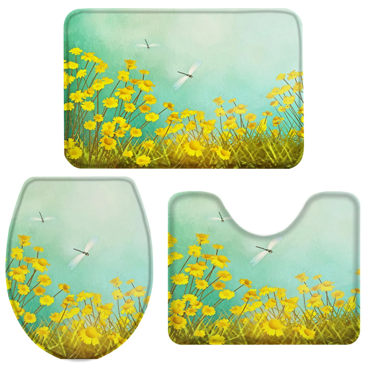 Набор для ванной с изображением цветов подсолнуха стрекозы желто зеленого