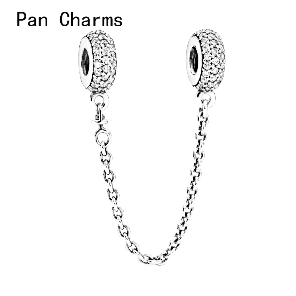 

30% 30% Silver Sparkling Clear Sparkle Crystal Safety Chain Charm Bead Fit Original Bracelet Pendant Jewelry for Women