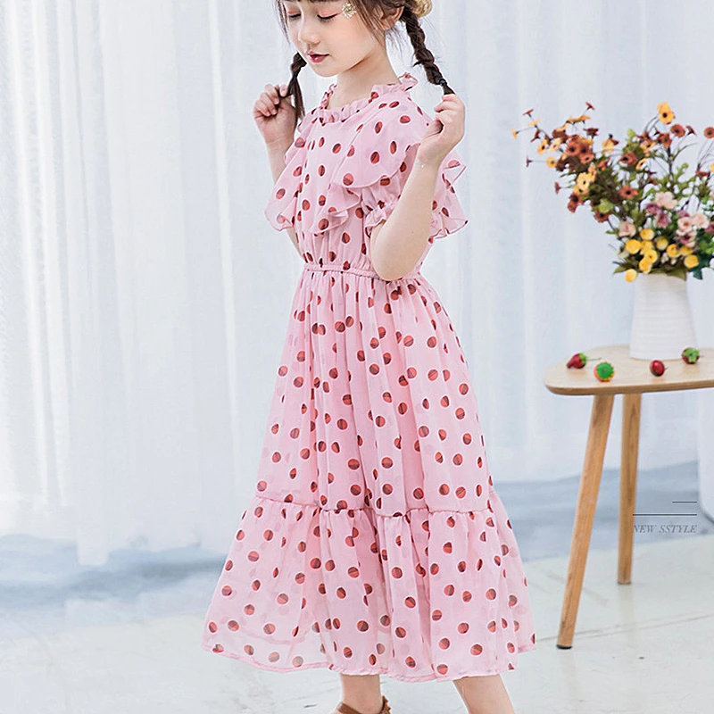 Повседневное длинное платье для девочек летняя одежда шифоновое с принтом в