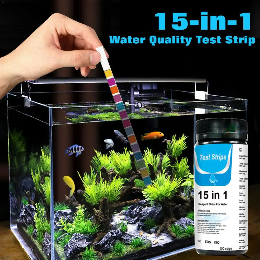 

100pcs 15-in-1 Water Test Strip for Checking Water Quality Test Aquarium Fish Tank Pool Water Drinking Water Test Strip