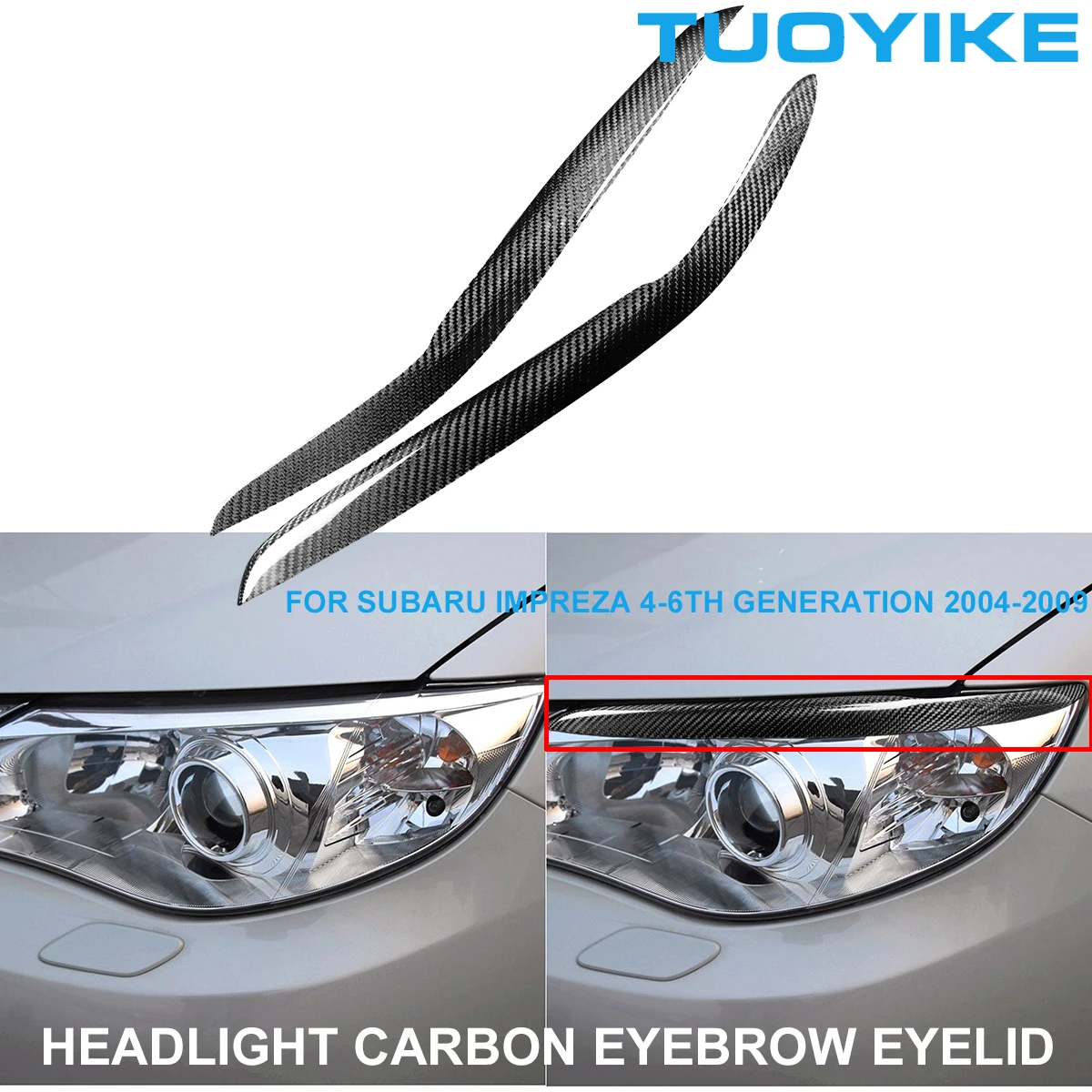 

2PCS Car Styling Real Carbon Fiber Headlight Eyebrow Eyelids Trim Cover Sticker For Subaru Impreza 4-6th 4 5 6Generation 2004-09