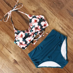 Цветочный купальник-бикини с пуш-апом, купальник с высокой талией, бандажный купальник, женская летняя пляжная одежда, купальник с подкладкой 2020