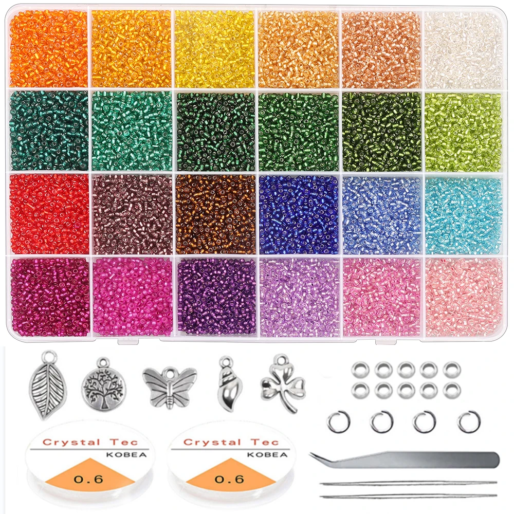 

Glass Seed Beads Started Kit Small Pony Craft Beads Seed Beads with Tool Kit for DIY Craft Bracelet Jewelry Making Supplies