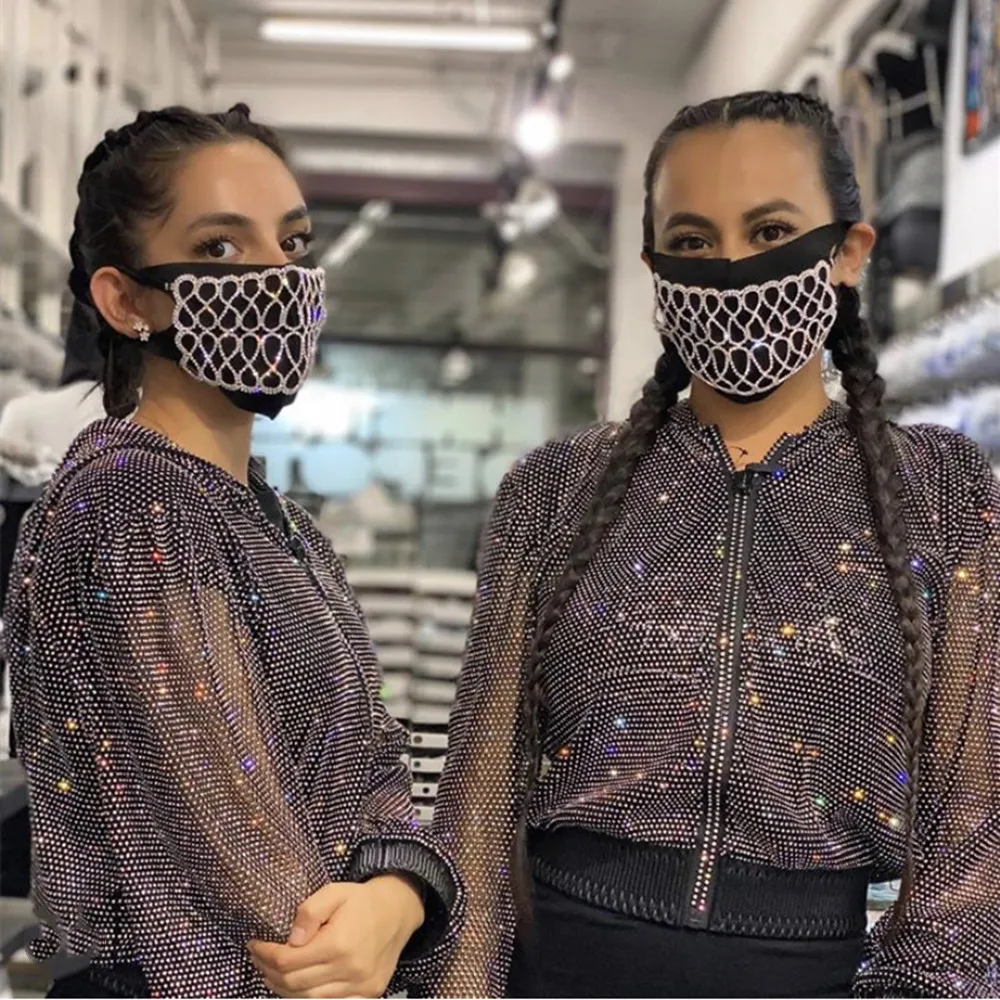 

2020 New Design Round Shape Rhinestone Bling Mask Jewelry for Women Nightlub Luxury Crystal Decoration Elastic Mask Accessories