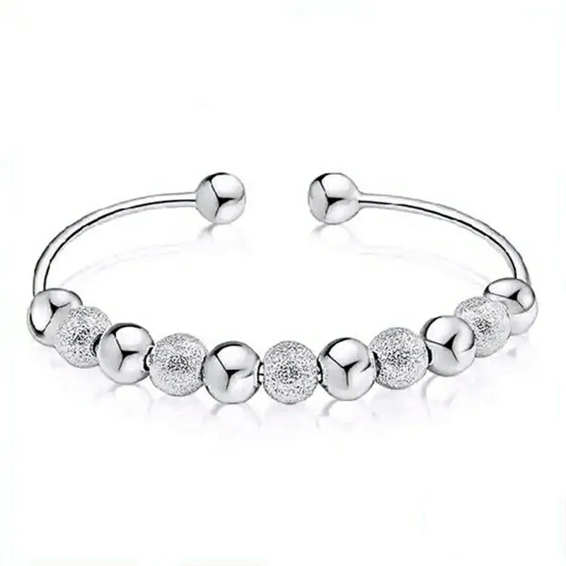 Лидер продаж женские 925 пробы серебряные браслеты с бусинами открытые манжеты и