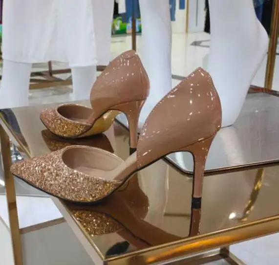 

Bonjean Pointed Toe High Heel Shoe Bling Bling Glitter Embellished Thin Heels Party Dress Heels Sexy Wedding Shoe Nude