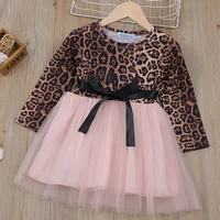spring long sleeved children dresses leopard mesh stitching dress girl clothing kid clothes for 2 6 years
