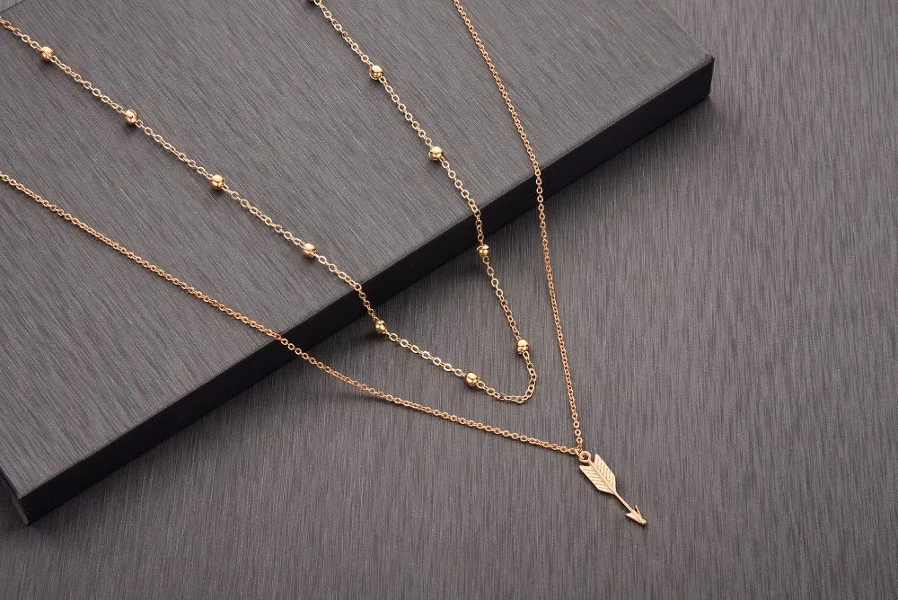 QIMING многослойное Женское Ожерелье Длинная цепочка металлические бусины стрелы