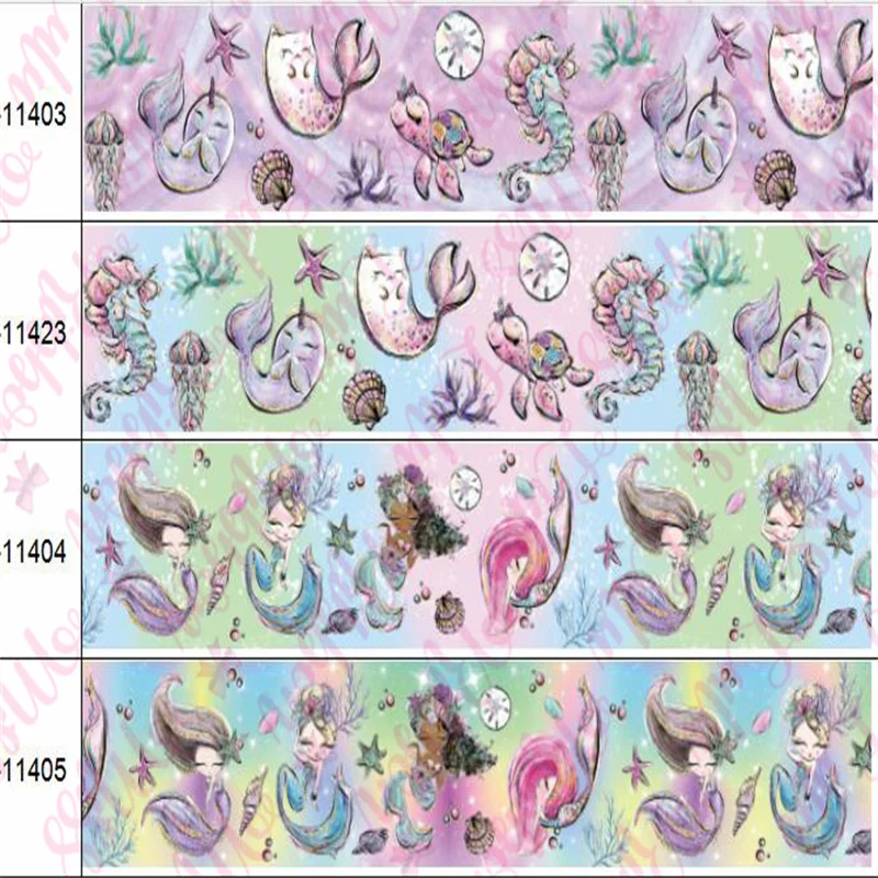 

16mm-75mm Cartoon Series Scale Panda Mermaid Printed Grosgrain/Foe Ribbon Vintage Animal DIY Hair Band Gift Bowknot 50yards/roll