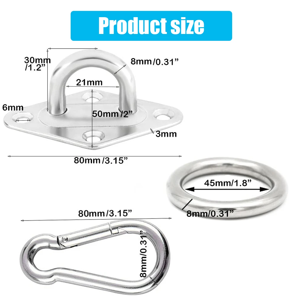

2 Set 304 Stainless Steel Ceiling Wall Mount Hook Heavy Duty Anchor Eye Plate For Boat Yoga Swings Hammocks Hardware Staple