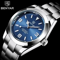 new benyar blue steel bracelet top brand mens watches stainless steel men mechanical wristwatches pilot waterproof sport watch
