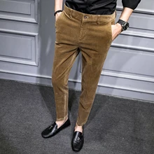 2021 Man High quality corduroy Business suit pants/Men's slim fit keep warm Casual Trousers/Male British wind groom dress (1)