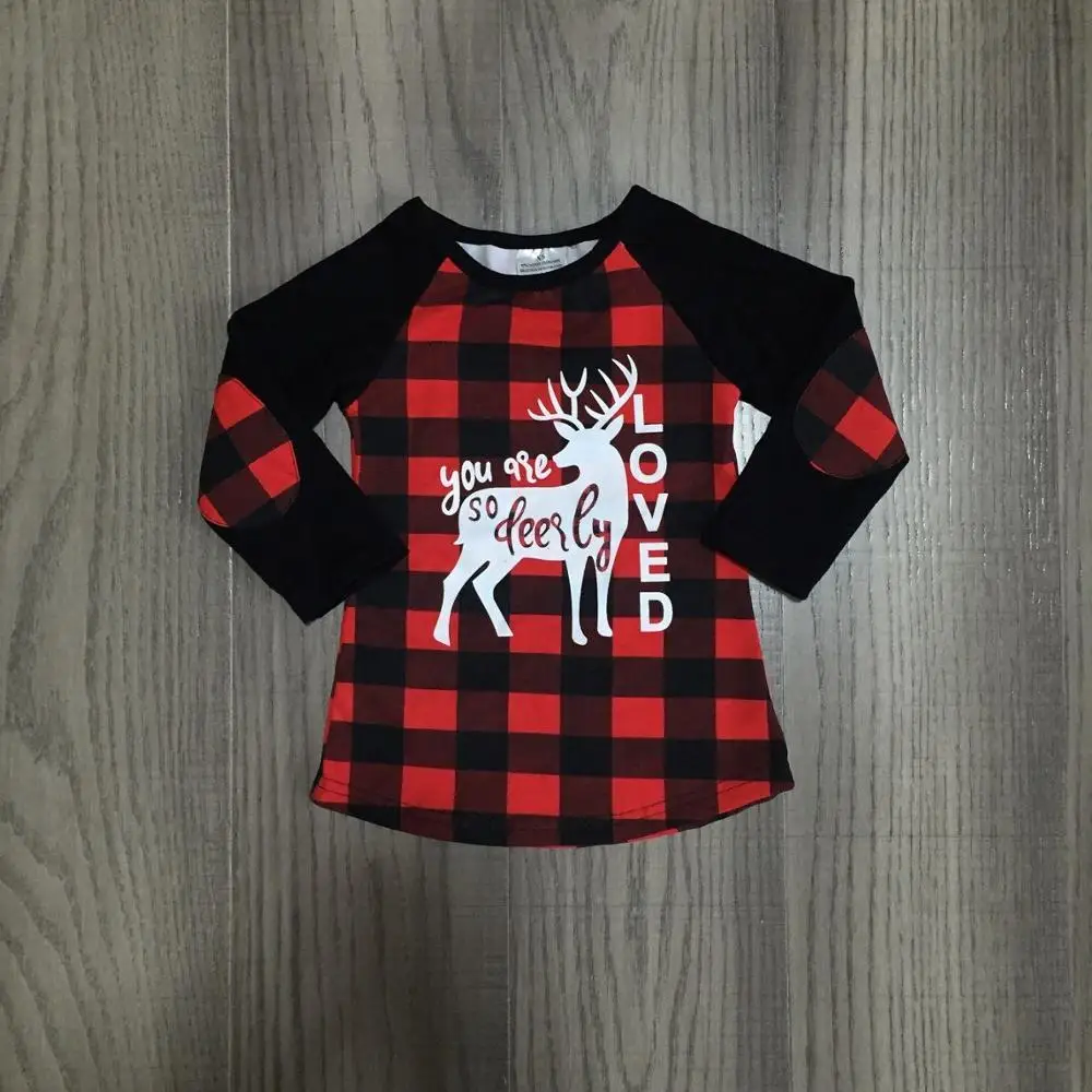 Одежда для маленьких девочек Рождественский топ рубашка с оленем клетчатые