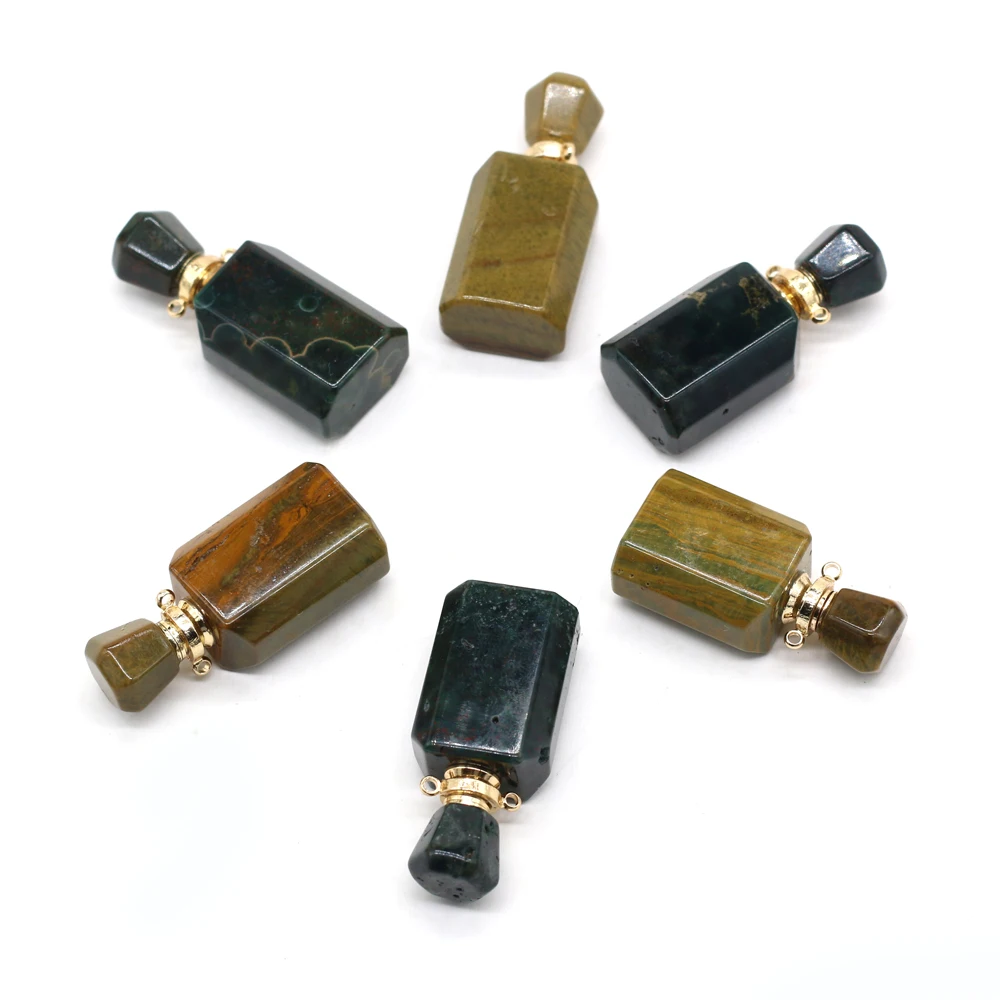

Natural Stone Gem Perfume Bottle Pendant Indian Agate Tourmaline Make DIY Retro Necklace Sweater Chain Jewelry Pendants 16x36mm