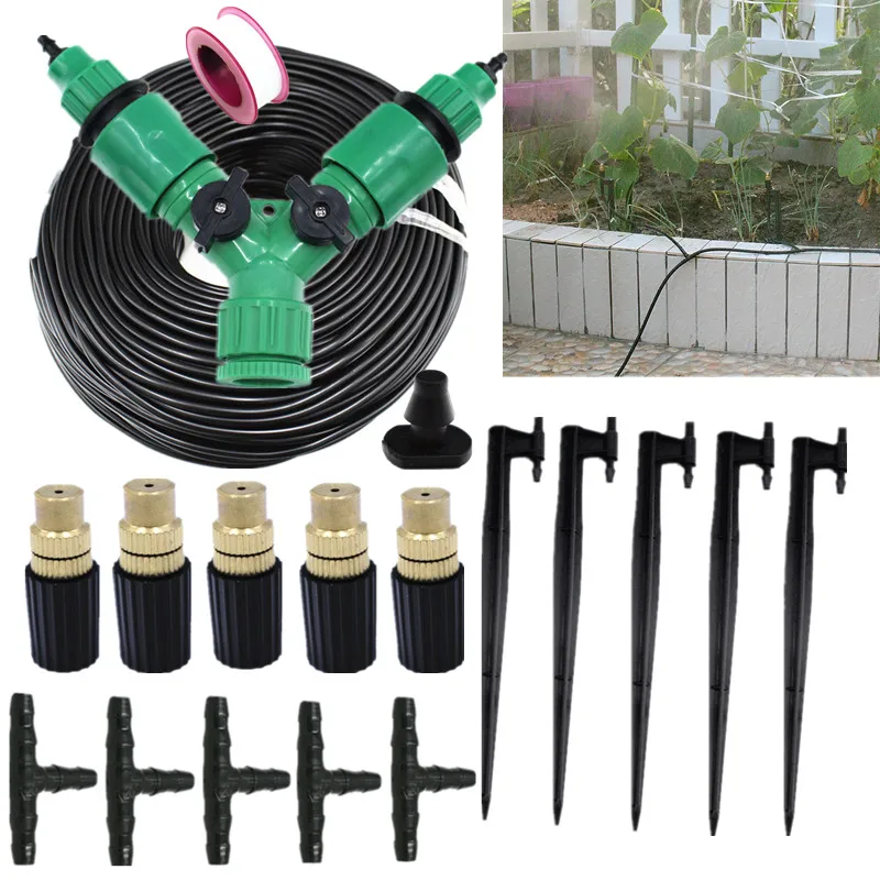 

20m Y Hose Splitter Watering Kits Brass Misting Sprinkler With 20cm Spike For Garden Potted Plant Irrigation