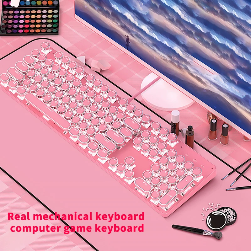 Настоящая механическая клавиатура милая сетчатая с красными сердечками для