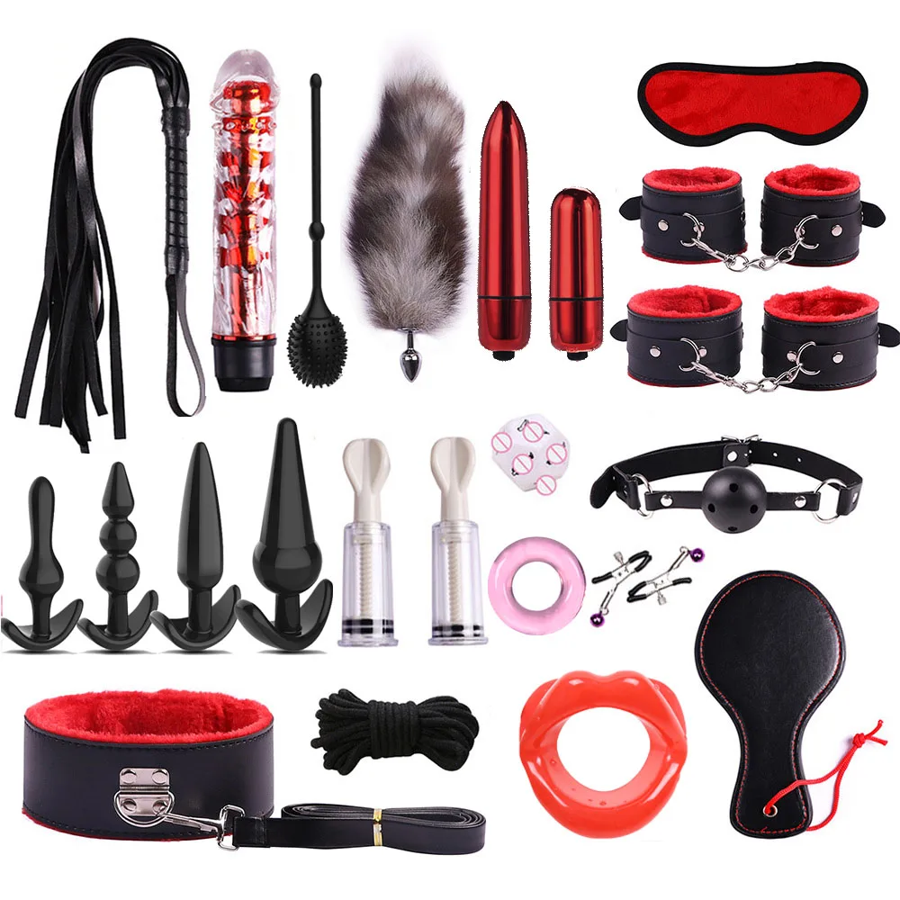 23 шт. БДСМ секс бандаж удерживающий набор игры для пар воротник рот кнут Веревка