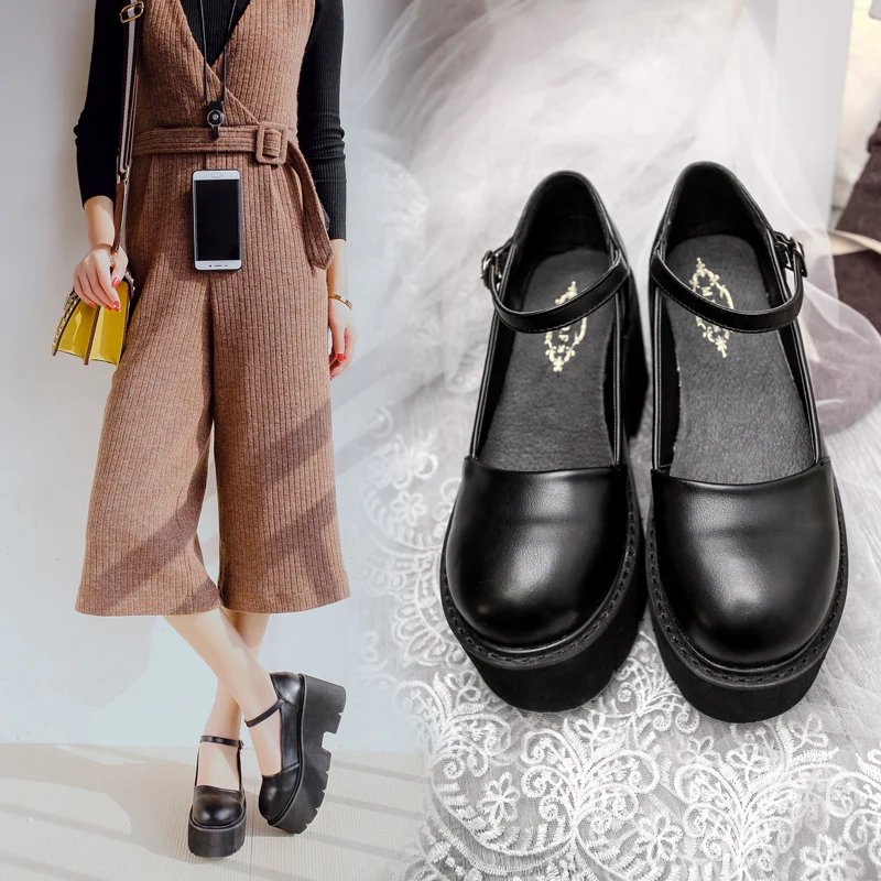 Японская милая искусственная Милая Черная Водонепроницаемая женская обувь на