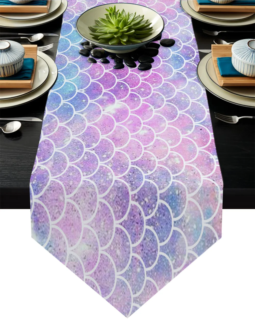 

Mermaid Scales Colorful Table Runners Modern Home Kitchen Dining Tablecloths Wedding Party Table Decoration Table Runner
