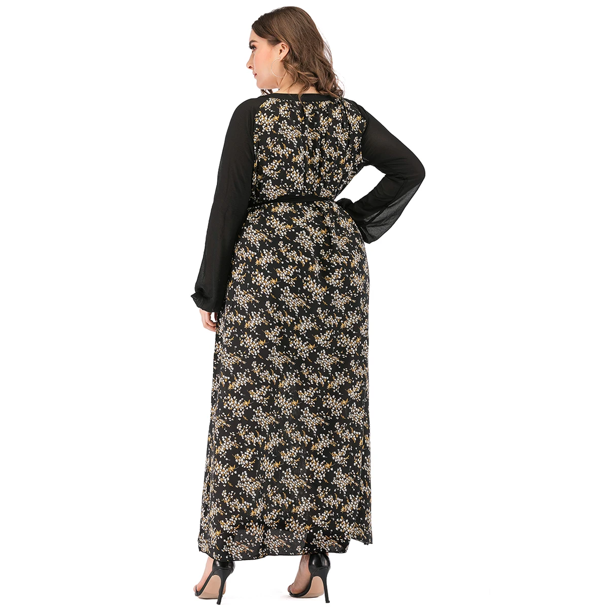 Осень 2020 женское платье с длинным рукавом Повседневное в стиле пэчворк цветочным