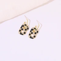 lolita jewelry black and white lattice letters autumn and winter simple personality all match niche earrings
