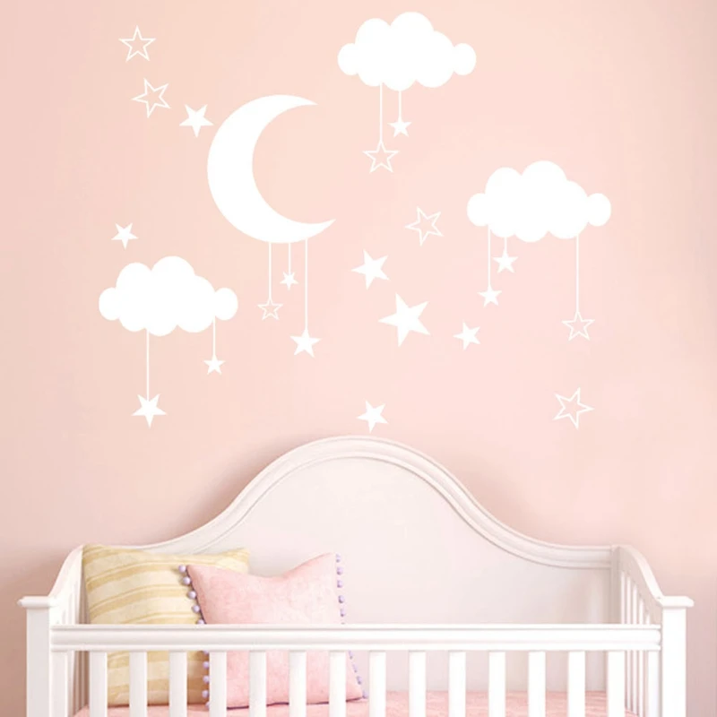 Настенная Наклейка для детской комнаты с облаками звездами и Луной|Наклейки на