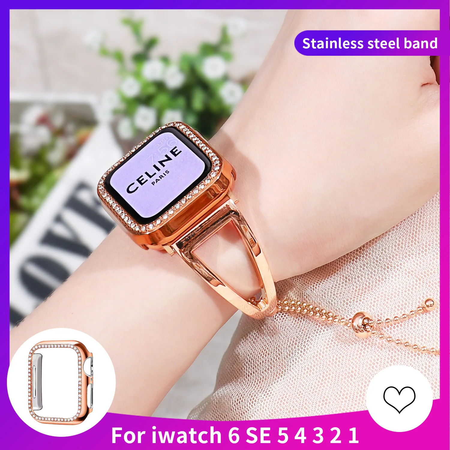 

Women Band for Apple Watch 38mm 42mm 40mm 44mm Stainless Steel Strap Fashion Metal Bracelet correa on iWatch Series Se 6 5 4 321