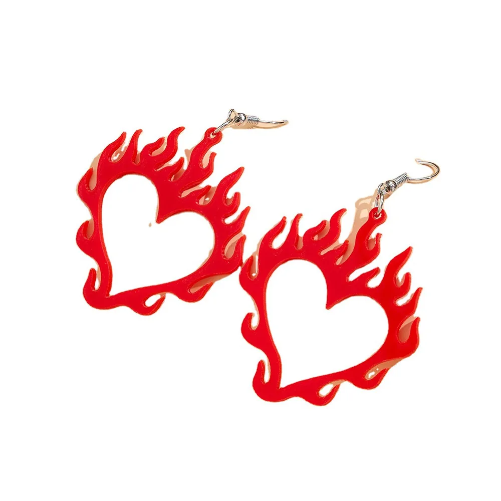

Delicate Red Acrylic Flame Earrings Kawaii Accessories Ladies Temperament Hollow Love Spark Vintage Dangle Earrings Acessories